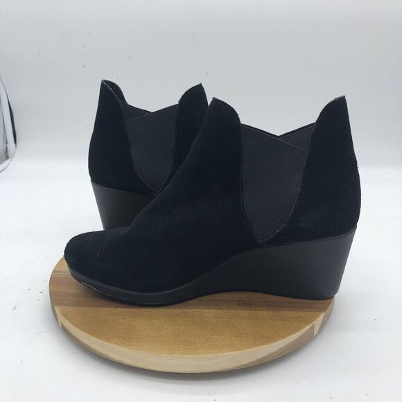 Crocs A-Leigh Ankle Boots Womens 8 Black Suede Wedge Bootie Casual Stretch - Picture 8 of 12